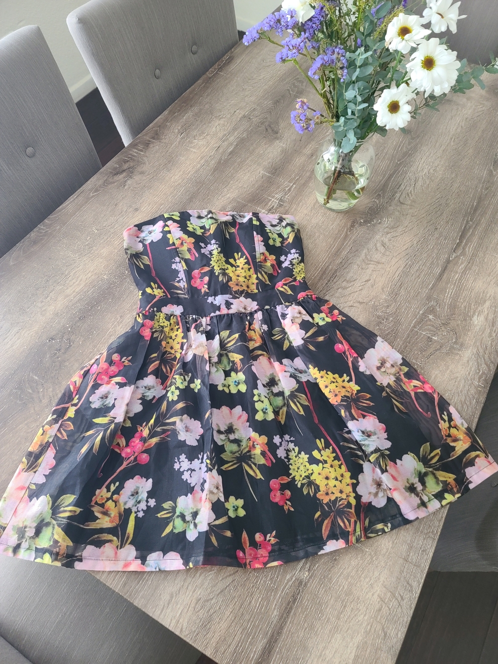 Floral Strapless Sundress in Black — Elegant Summer Dress
